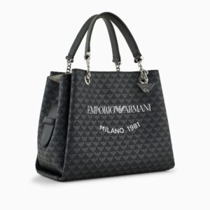 Borsa a mano eagle all over e stampa logo Milano 1981 Bianco e Nero Emporio Armani - immagine 8