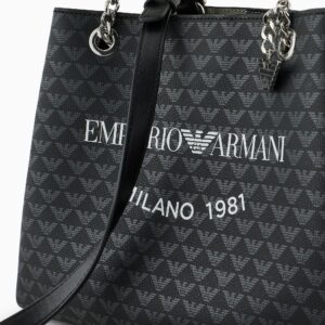 Borsa a mano eagle all over e stampa logo Milano 1981 Bianco e Nero Emporio Armani - immagine 5