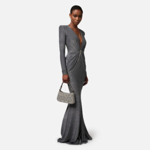 Borsa a spalla in tweed lurex con lettering di strass Piombo Elisabetta Franchi - immagine 4