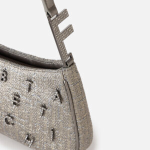 Borsa a spalla in tweed lurex con lettering di strass Piombo Elisabetta Franchi - immagine 6