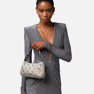 Borsa a spalla in tweed lurex con lettering di strass Piombo Elisabetta Franchi - immagine 7