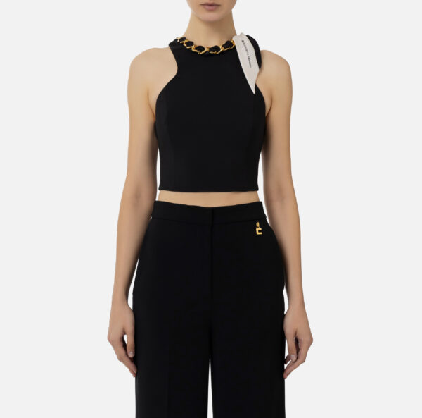 Top in crêpe stretch con catena foulard Nero Elisabetta Franchi