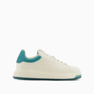 Sneakers In Pelle Retro Petrolio Emporio Armani