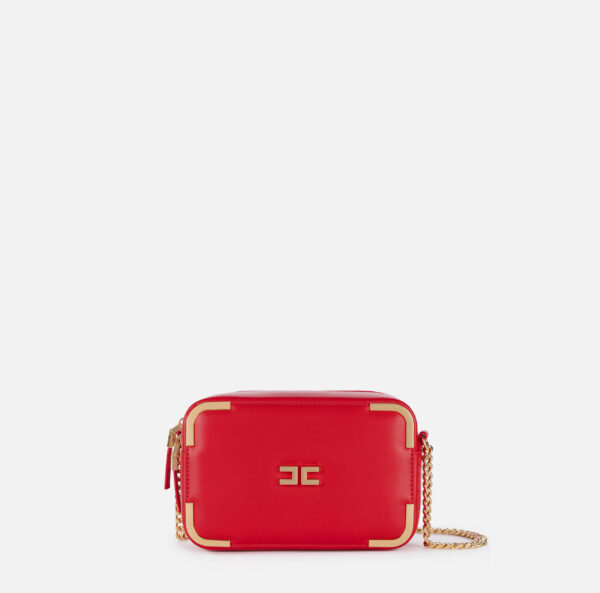 Borsa a tracolla in materiale effetto pelle con angoli in metallo Rosso Red Passion Elisabetta Franchi