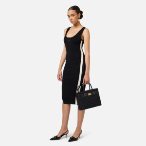 Borsa Shopper grande in tessuto jacquard con morsetto Nero Elisabetta Franchi - immagine 2