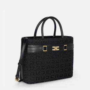 Borsa Shopper grande in tessuto jacquard con morsetto Nero Elisabetta Franchi - immagine 6