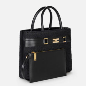 Borsa Shopper grande in tessuto jacquard con morsetto Nero Elisabetta Franchi - immagine 4