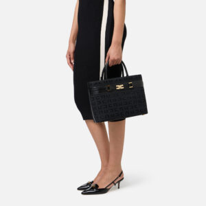 Borsa Shopper grande in tessuto jacquard con morsetto Nero Elisabetta Franchi - immagine 3