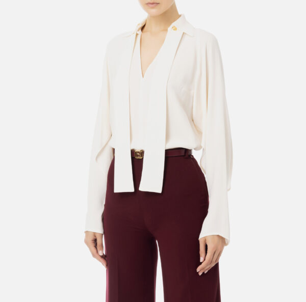 Blusa in georgette con foulard Bianco Burro Elisabetta Franchi