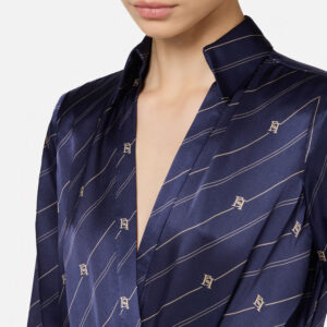 Camicia body in georgette di seta stampata Blu Navy Crema Elisabetta Franchi - immagine 3