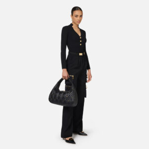 Pantalone dritto in crêpe con tasche e cintura Nero Elisabetta Franchi - immagine 2