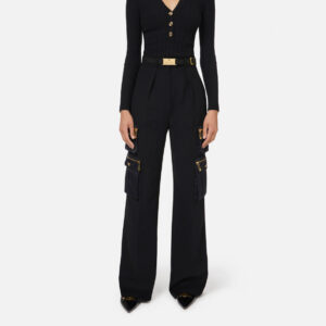 Pantalone dritto in crêpe con tasche e cintura Nero Elisabetta Franchi - immagine 5