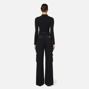 Pantalone dritto in crêpe con tasche e cintura Nero Elisabetta Franchi - immagine 3