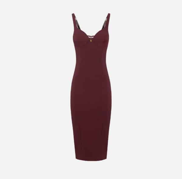 Abito midi in crêpe stretch taglio coppe Rosso Rouge Noir Elisabetta Franchi