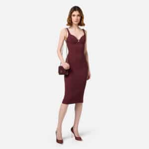 Abito midi in crêpe stretch taglio coppe Rosso Rouge Noir Elisabetta Franchi - immagine 2