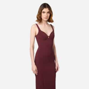 Abito midi in crêpe stretch taglio coppe Rosso Rouge Noir Elisabetta Franchi - immagine 5