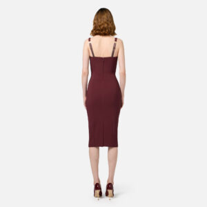 Abito midi in crêpe stretch taglio coppe Rosso Rouge Noir Elisabetta Franchi - immagine 3