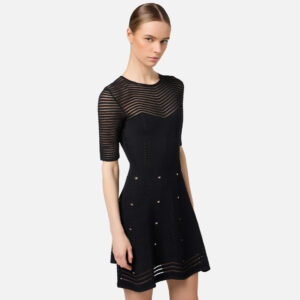 Miniabito in viscosa motivo chevron con borchie Nero Elisabetta Franchi - immagine 5