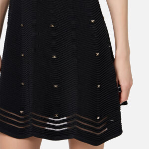 Miniabito in viscosa motivo chevron con borchie Nero Elisabetta Franchi - immagine 4