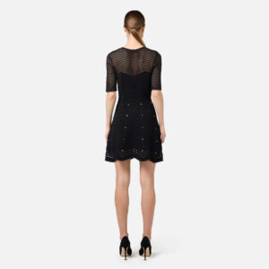 Miniabito in viscosa motivo chevron con borchie Nero Elisabetta Franchi - immagine 3