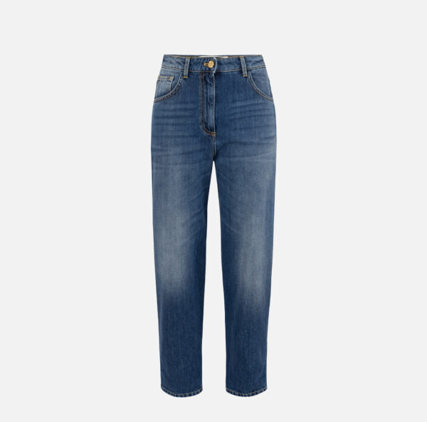 Jeans boyfriend in cotone stretch con risvolto Blue denim Elisabetta Franchi