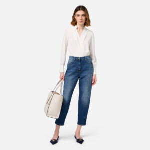 Jeans boyfriend in cotone stretch con risvolto Blue denim Elisabetta Franchi - immagine 2
