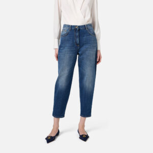 Jeans boyfriend in cotone stretch con risvolto Blue denim Elisabetta Franchi - immagine 5