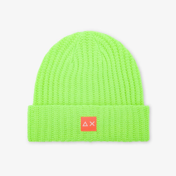 Berretto beanie in lana a coste CAP THICK KNIT Giallo Fluo SUN68