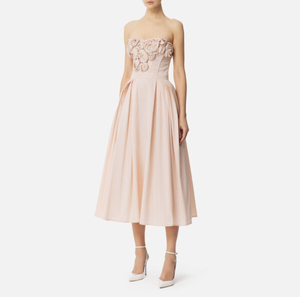 Abito in gabardina con rose ricamate Rosa Baby Elisabetta Franchi