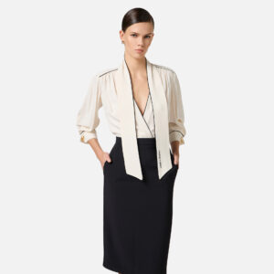 Abito in georgette e crêpe con piping Burro Nero Elisabetta Franchi - immagine 3