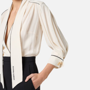 Abito in georgette e crêpe con piping Burro Nero Elisabetta Franchi - immagine 4