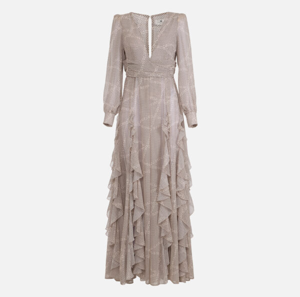 Abito Red Carpet in georgette con stampa pois e nastri Burro Nero Elisabetta Franchi