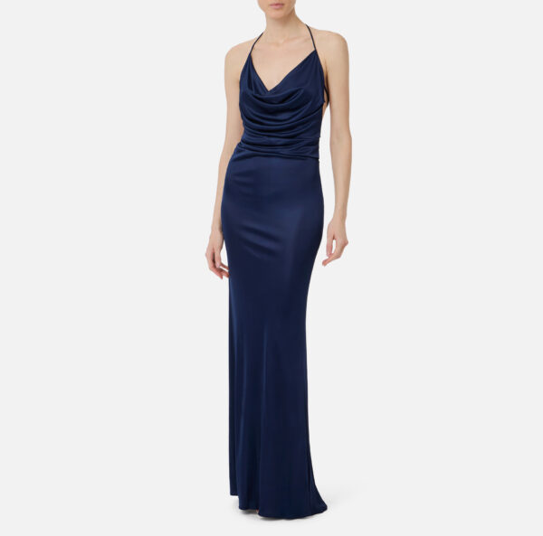 Abito Red Carpet in jersey con schiena nuda Blu Oltremare Elisabetta Franchi
