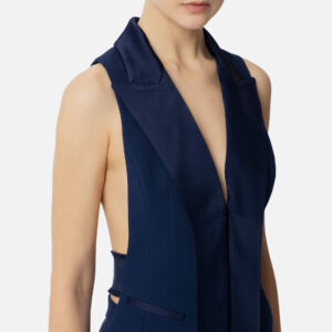 Gilet smoking in crêpe con rever in raso Blu Oltremare Elisabetta Franchi - immagine 2