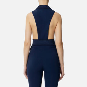 Gilet smoking in crêpe con rever in raso Blu Oltremare Elisabetta Franchi - immagine 3