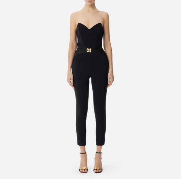 Tuta in crêpe fluido con macro fiocco Nero Elisabetta Franchi