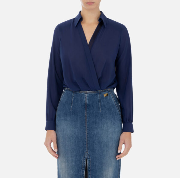 Camicia body in georgette con gemelli Blu Oltremare Elisabetta Franchi