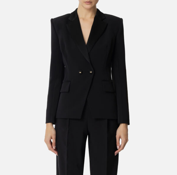 Giacca in crêpe con rever in raso Nero Elisabetta Franchi
