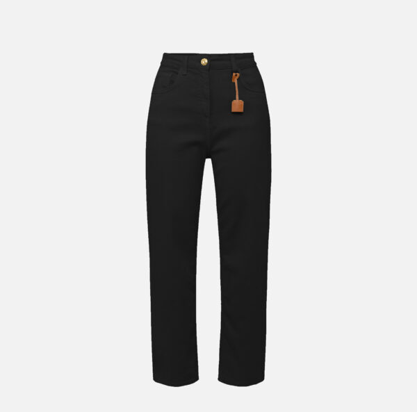 Jeans in cotone tinto con charm logato Nero Elisabetta Franchi