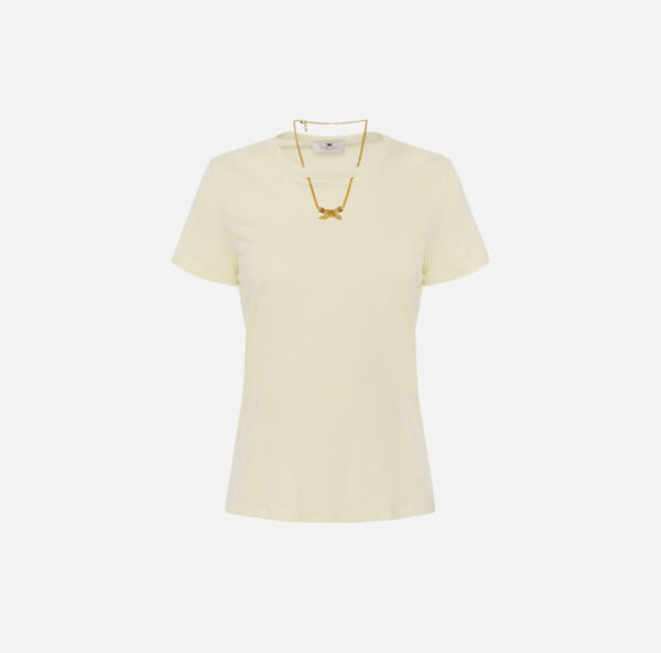 T-shirt in jersey con collana a fiocco Giallo Lemonade Elisabetta Franchi